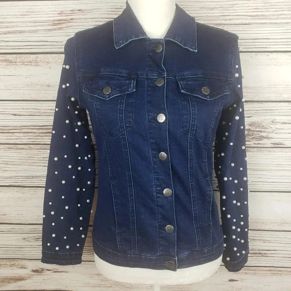 Women with Control XXS Jean Jacket w/ Pearl Sleeve